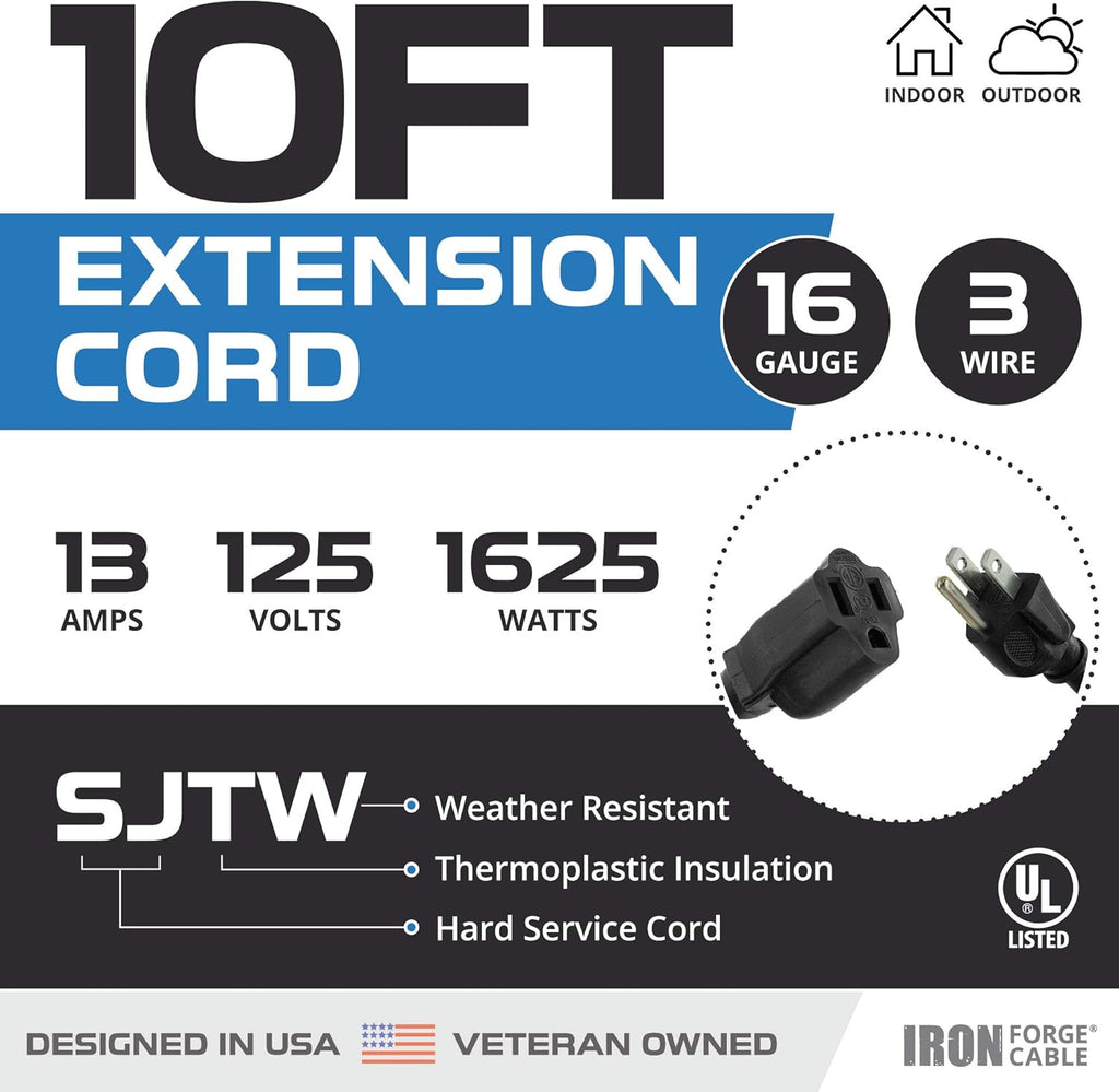 Black 16/3 100 Ft Outdoor Extension Cord with 3 Prong Grounded Plug A996