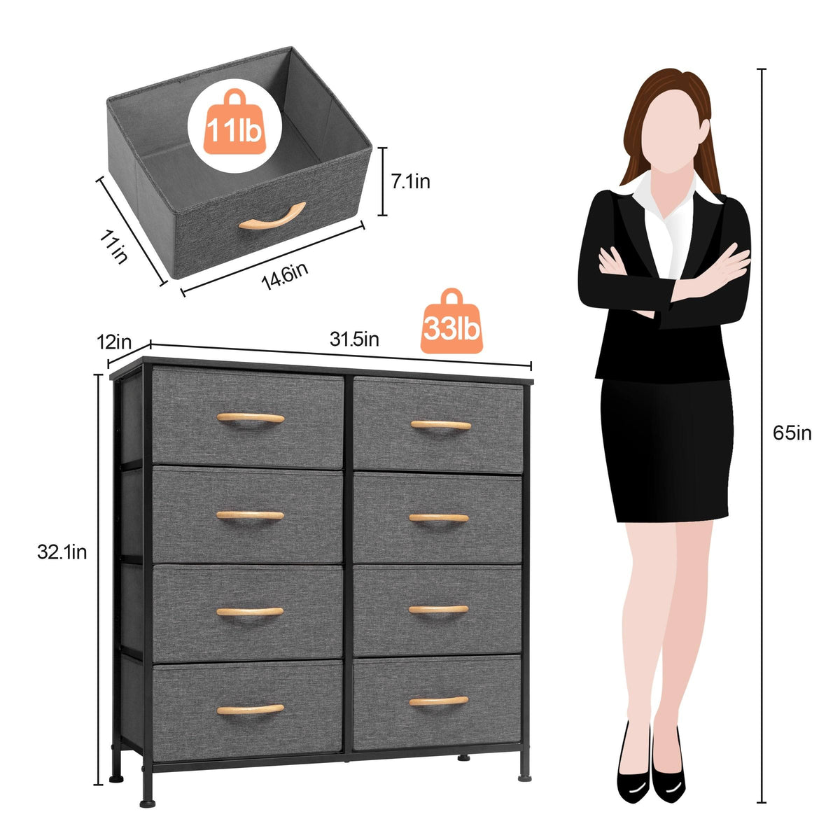 Blue, Orange & Light Coffee 8 Drawer Vertical Dresser V6779