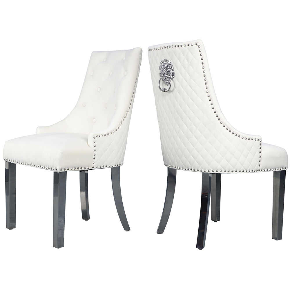 Velvet Upholstered Dining Chairs Set of 2 with Stainless Steel Legs F82414