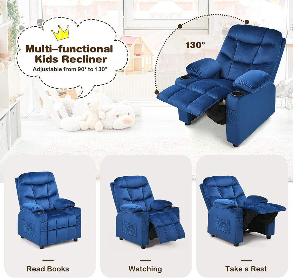 Rose Velvet Kids Recliner Chair with Cup Holder U782