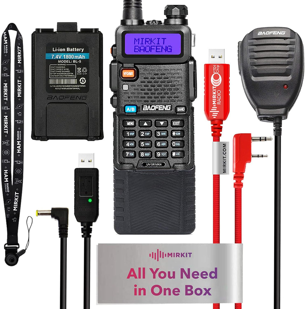 8 Watt Max Power Two Way Radio with Battery 3800 mAh, Handheld Speaker Mic, Programming Cable Y745667