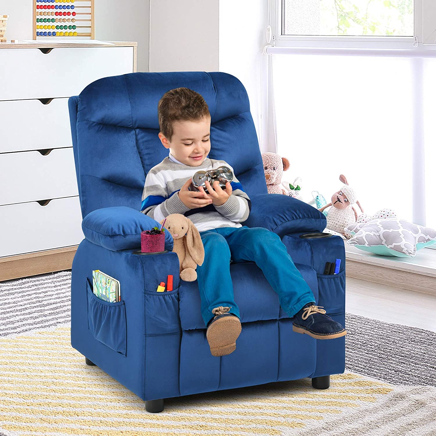 Rose Velvet Kids Recliner Chair with Cup Holder U782