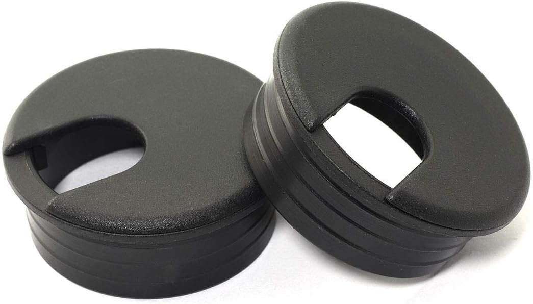 Black Plastic Desk Cable Grommets Pack of 2 S414