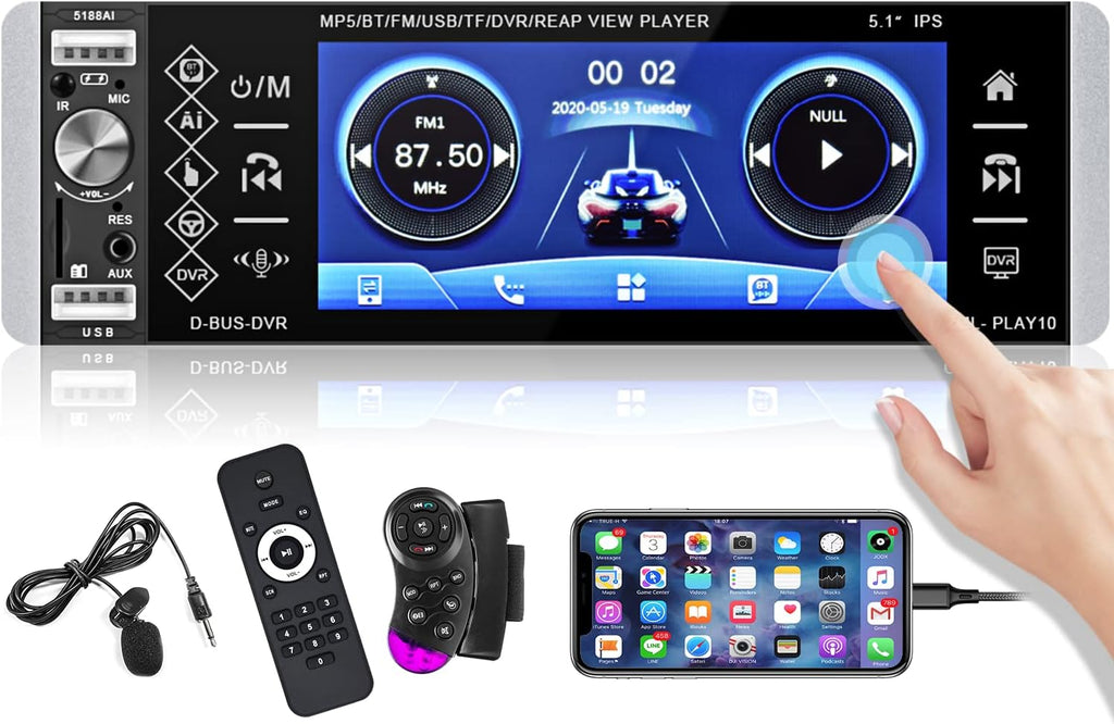 1 Din Bluetooth Touchscreen Car Stereo with Backup Camera I135102