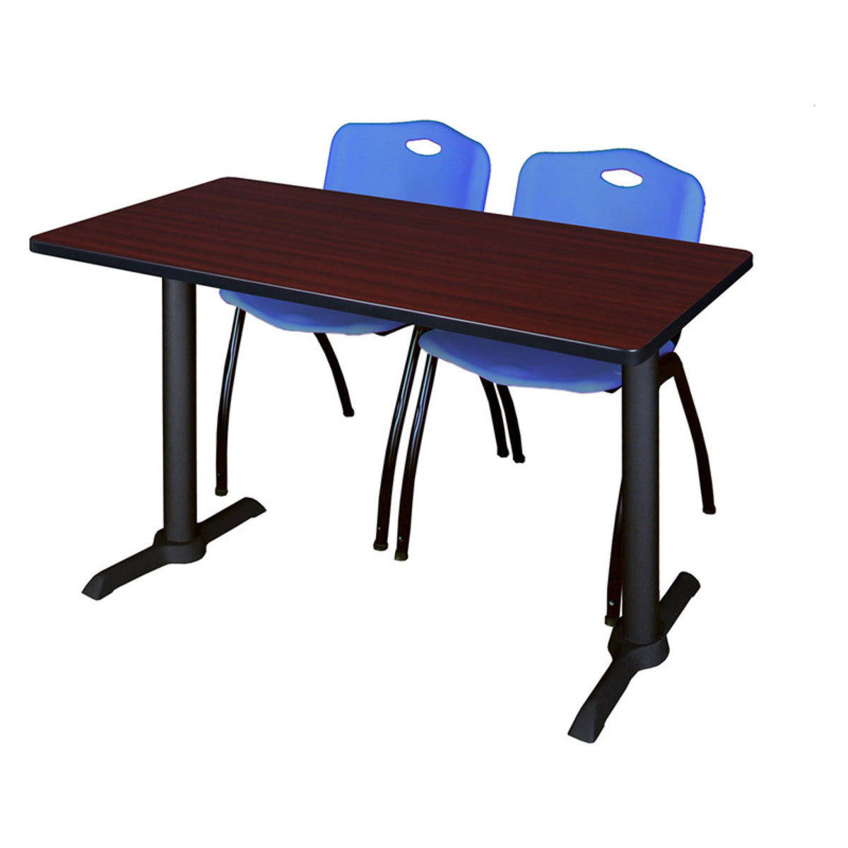 Mahogany Training Table & 2 Grey Stack Chairs D5939