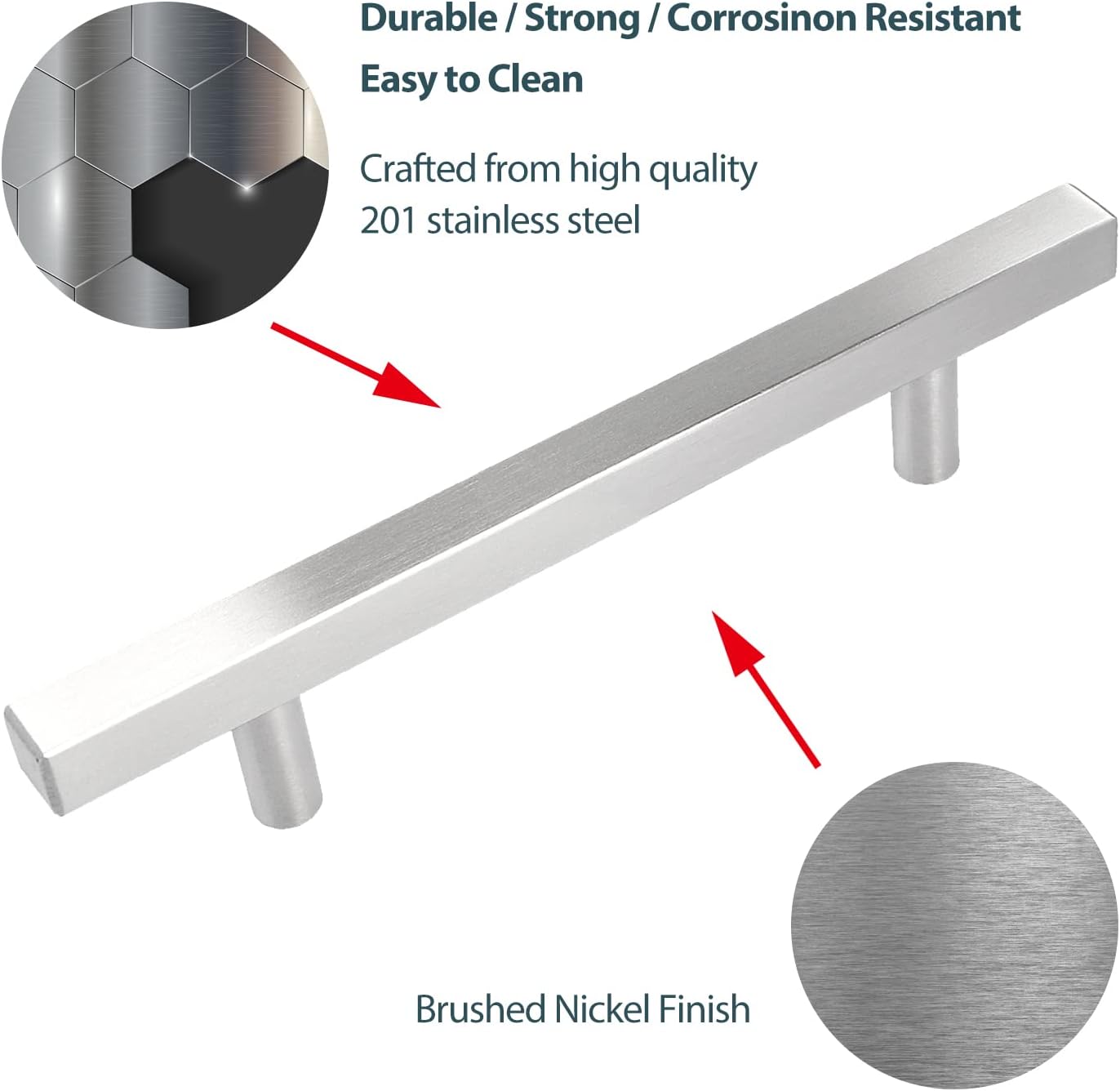 30 Pack Stainless Steel Square Drawer Pulls Brushed Nickel 5 Inch Hole Centers M8476
