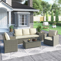5 Piece Rattan Sectional Seating Group with Cushions and Table W449907
