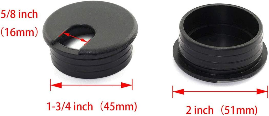 Black Plastic Desk Cable Grommets Pack of 2 S414