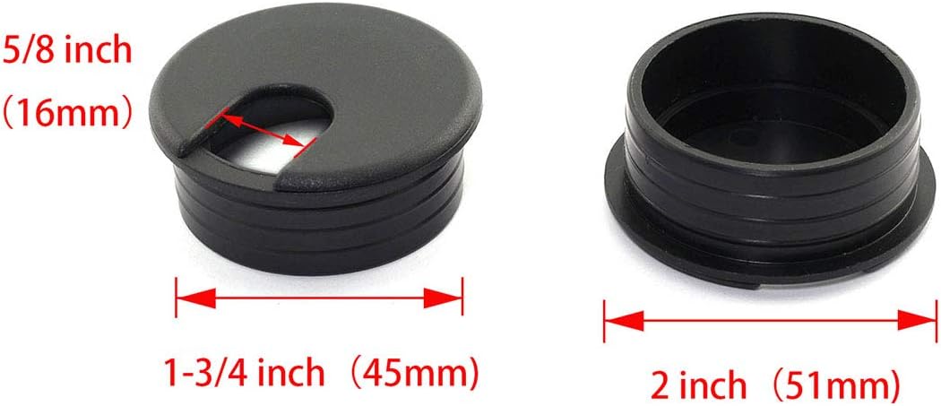 Black Plastic Desk Cable Grommets Pack of 2 S414