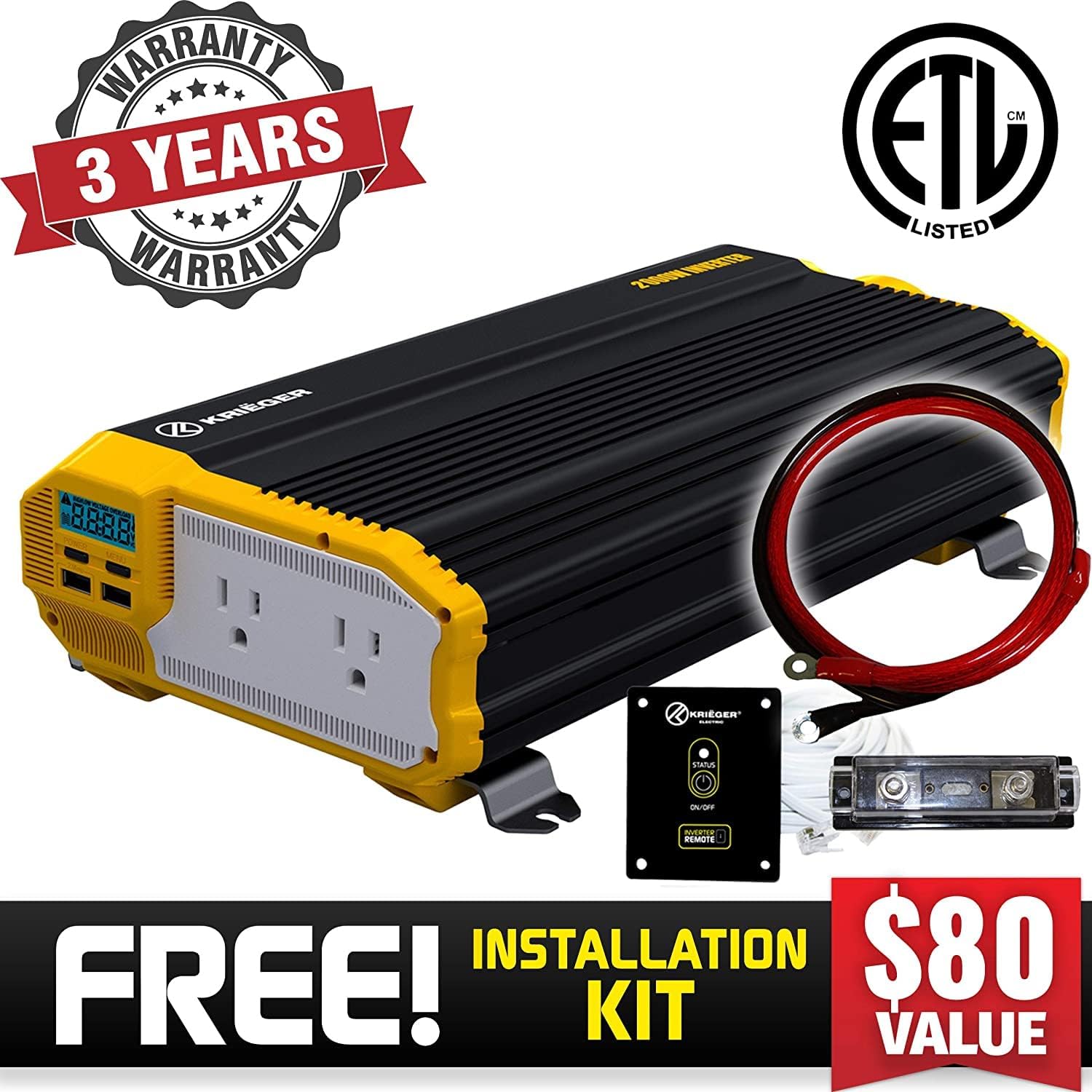 2000 Watts Power Inverter 12V to 110V Modified Sine Wave Car Inverter with Dual 110 Volt AC Outlets U46264