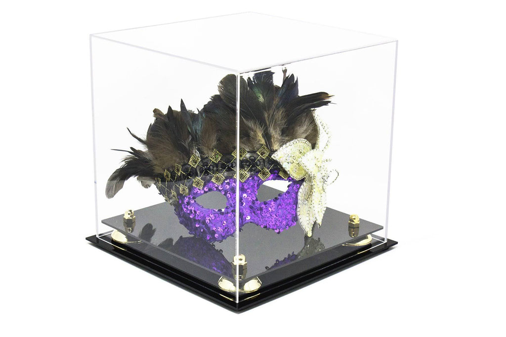 Clear Acrylic Display Case with Gold Risers 10 inch x 10 inch x 10 inch H8484