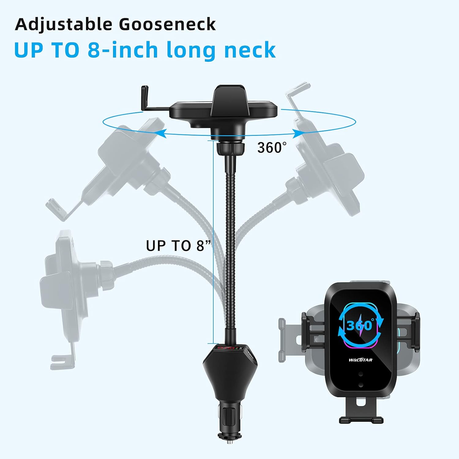 Car Cigarette Lighter Wireless Charger Phone Holder Mount, 15W Qi Fast Wireless Charging Cradle, Dual USB, Pack of 2 F83616