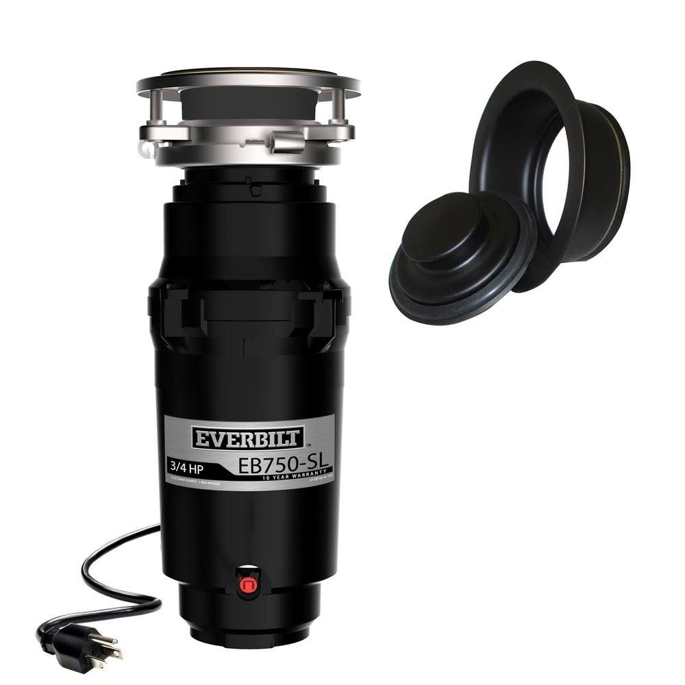 3/4 HP Continuous Feed Garbage Disposal with Black Sink Flange and Attached Power Cord F5631