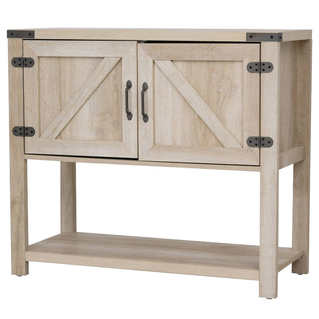 Oak 2-Door Storage Cabinet with Bottom Shelf Y532