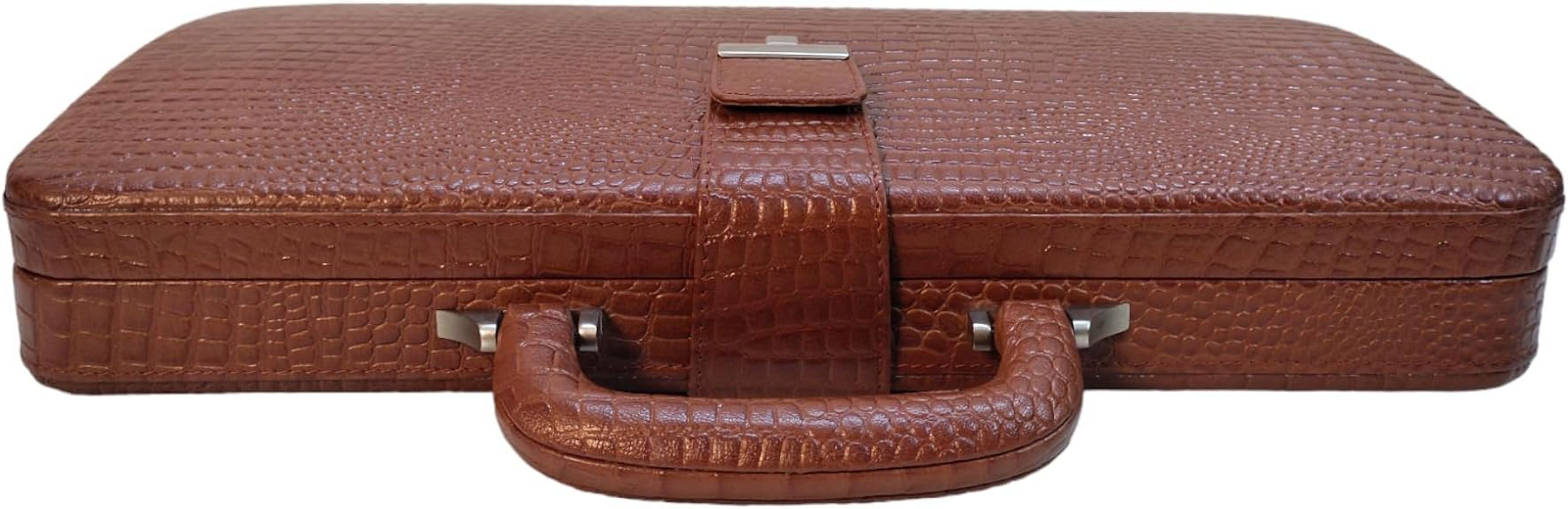 Genuine Leather Attache Briefcase 14 Inch Laptop Case (Tan) S439