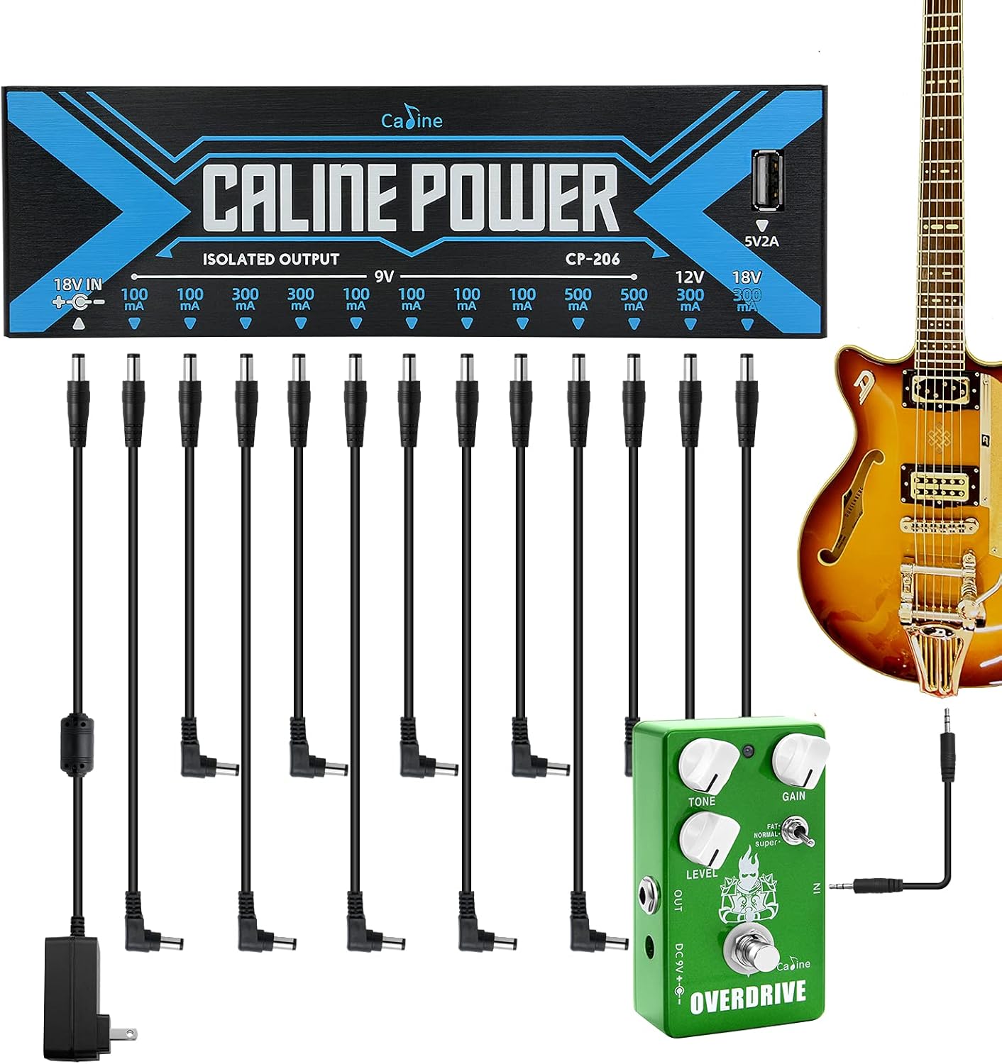12 Isolated DC Output Guitar Pedal Power Supply with USB Port T393937
