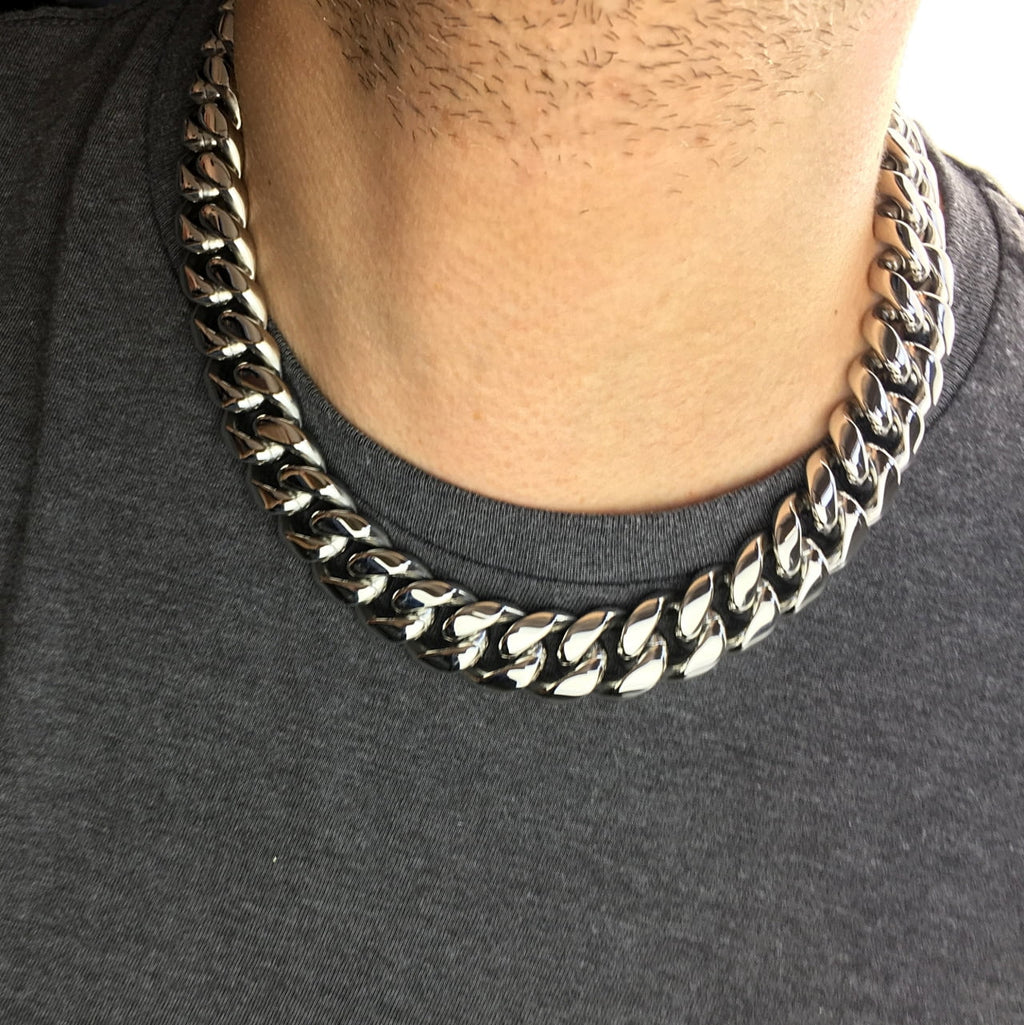 18MM Solid Stainless Steel Silver Cuban Chain Necklace 20" Q124