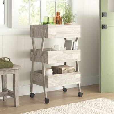 White Wash Bar Cart S8855