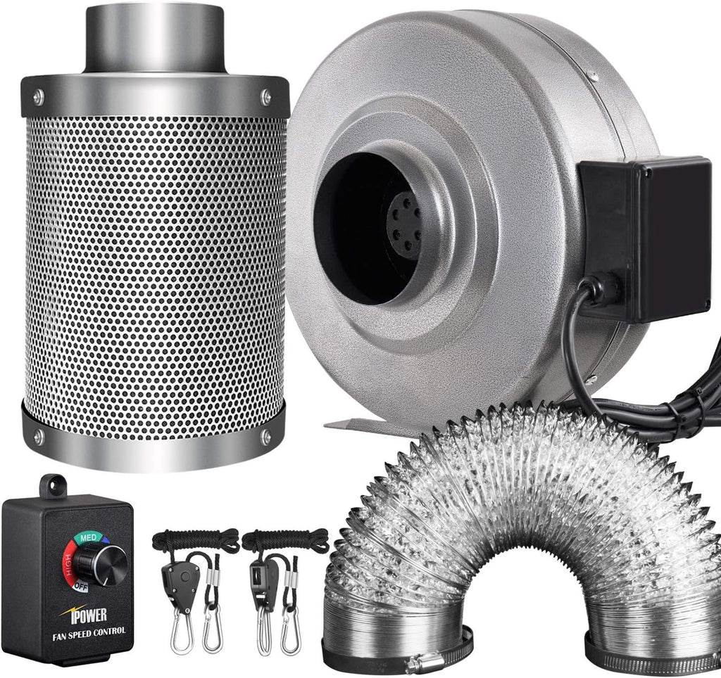 4 Inch 190 CFM Inline Fan Carbon Filter 8 Feet Ducting Combo with Variable Speed Controller and Rope Hanger G906786