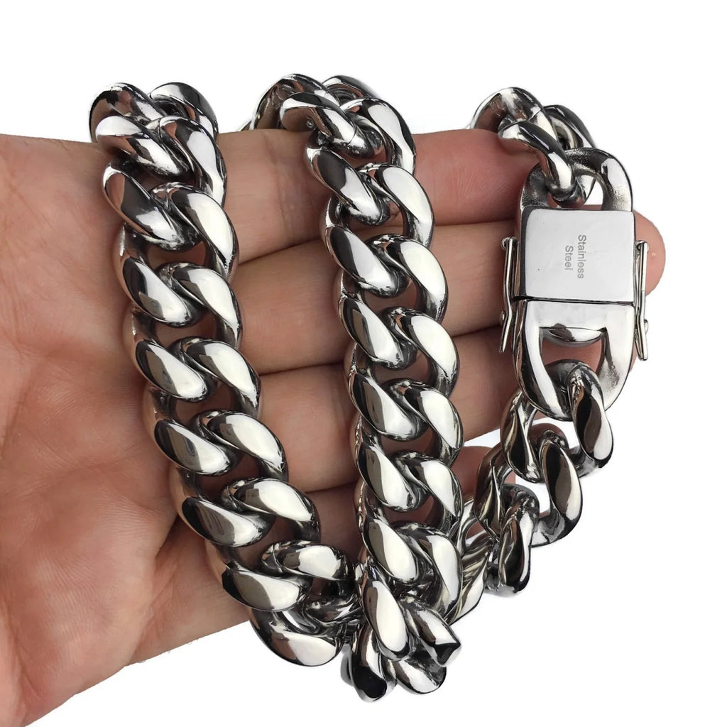 18MM Solid Stainless Steel Silver Cuban Chain Necklace 20" Q124