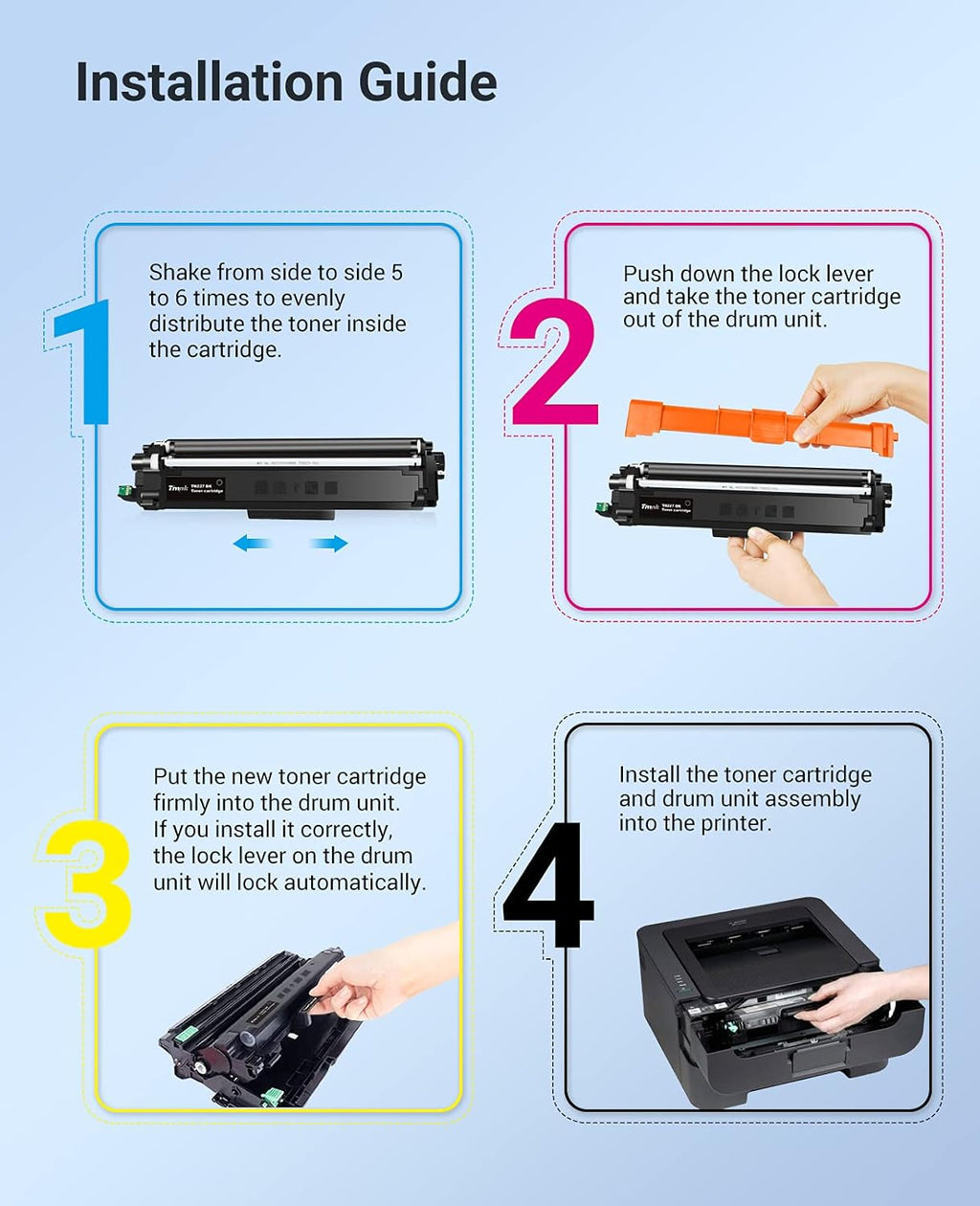 Toner Cartridge Replacement for Brother TN227 TN223, 4 Pack S800