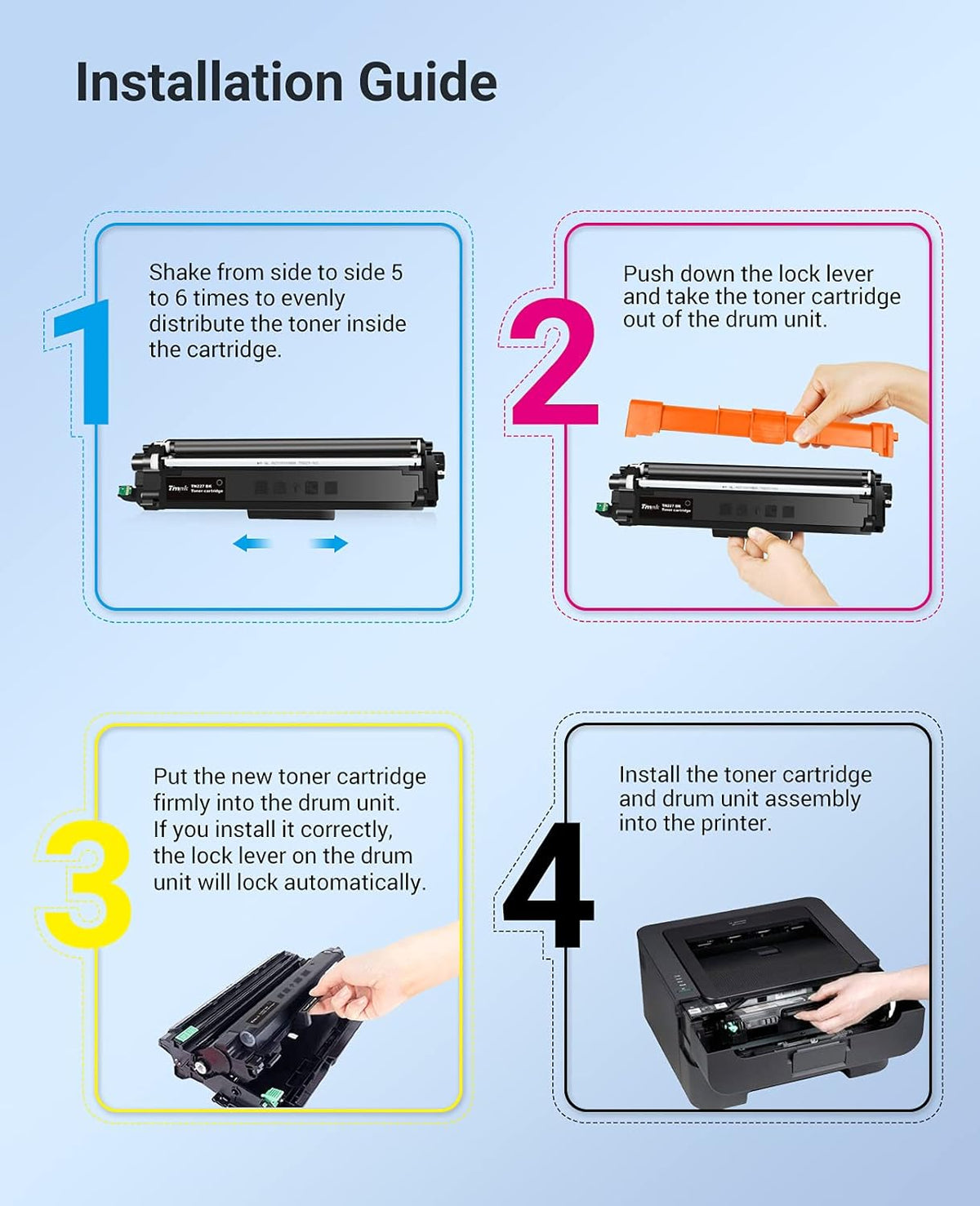 Toner Cartridge Replacement for Brother TN227 TN223, 4 Pack S800