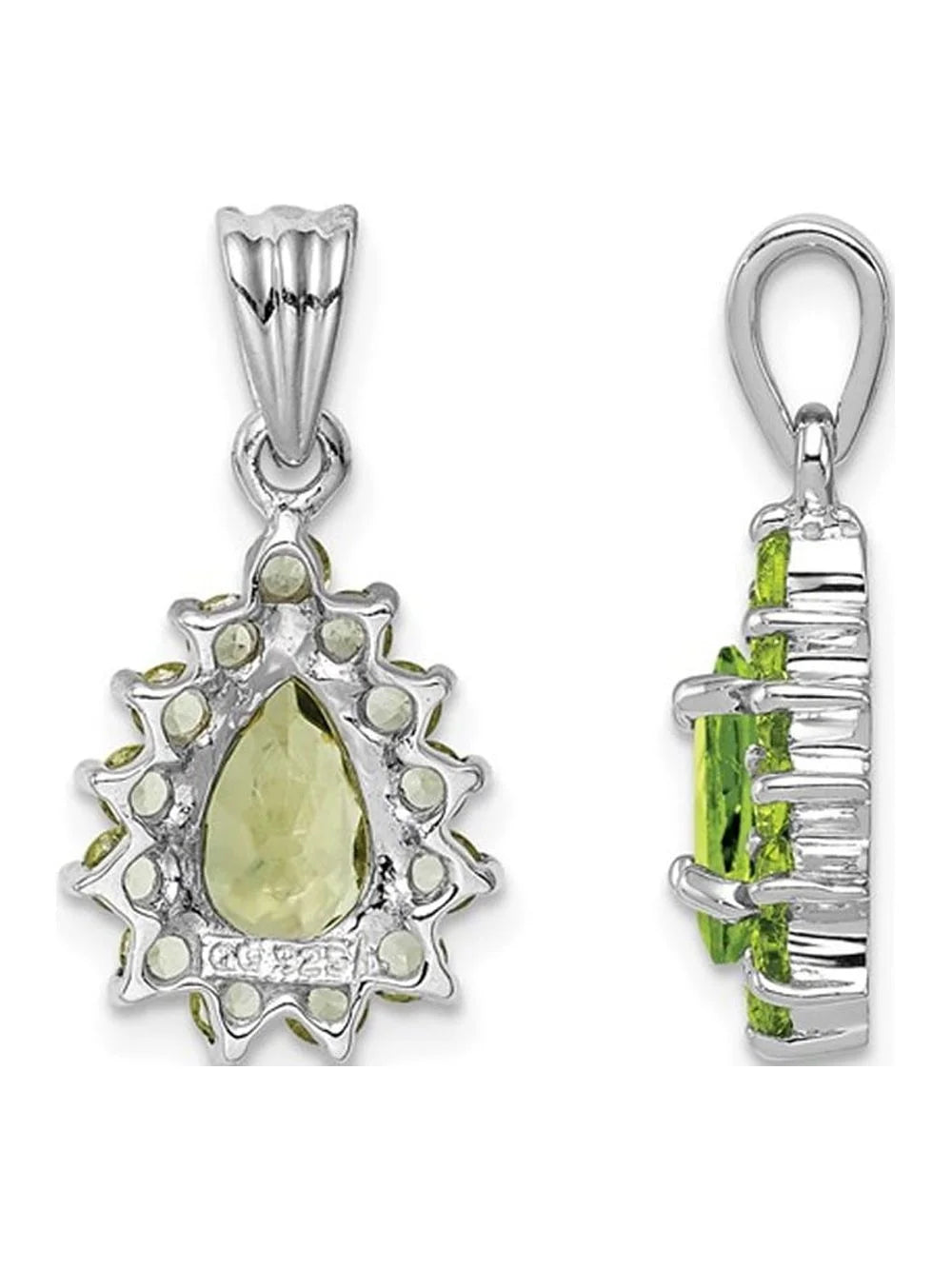 Natural Green Peridot Drop Pendant Necklace in Sterling Silver with Chain M734