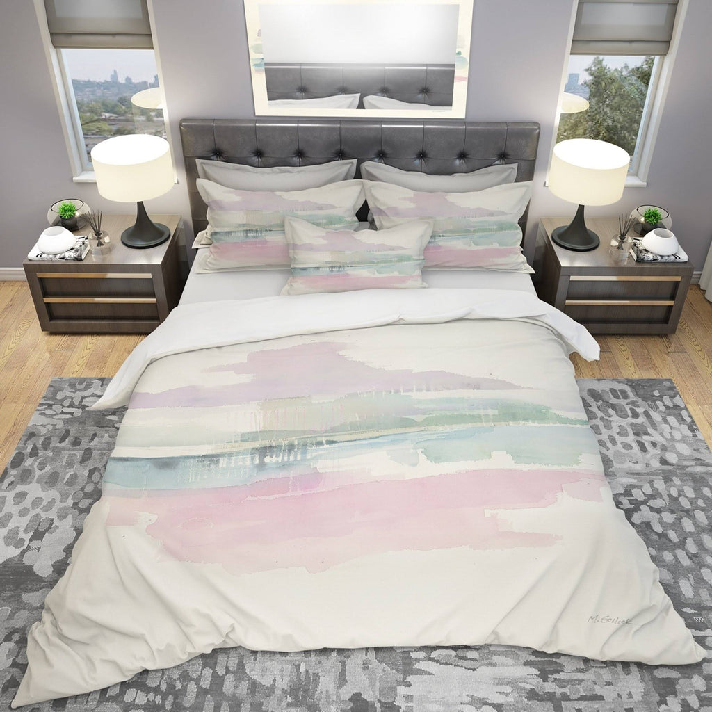 Pink Geometric Bedding Set Twin Duvet Cover with Sham F1709