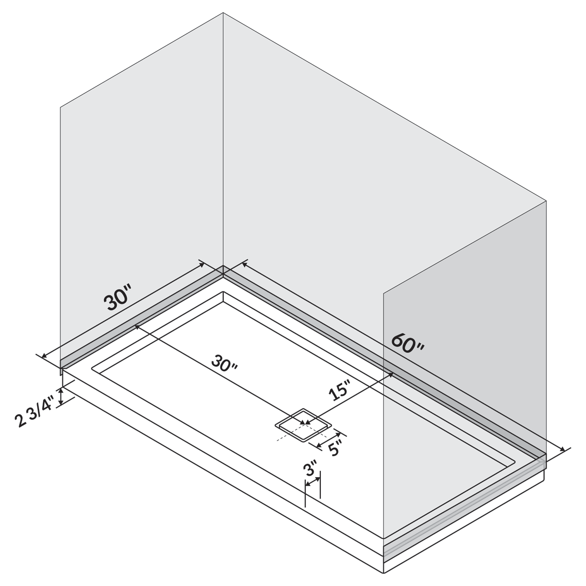 60 x 30 Right Double Threshold Shower Pan Base O34618