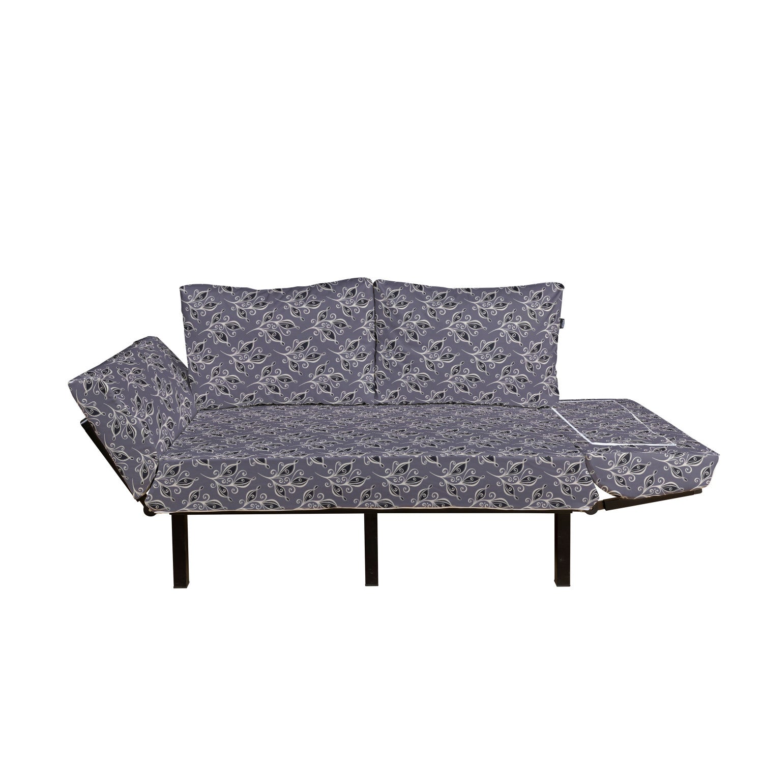 Dimgrey Black Beige Metal Frame Upholstered Futon Sofa M340
