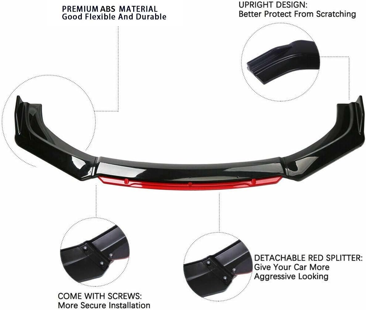 Glossy Black Red Front Bumper Lip Spoiler Splitter Diffuser Body Kits Pack of 2 A1849