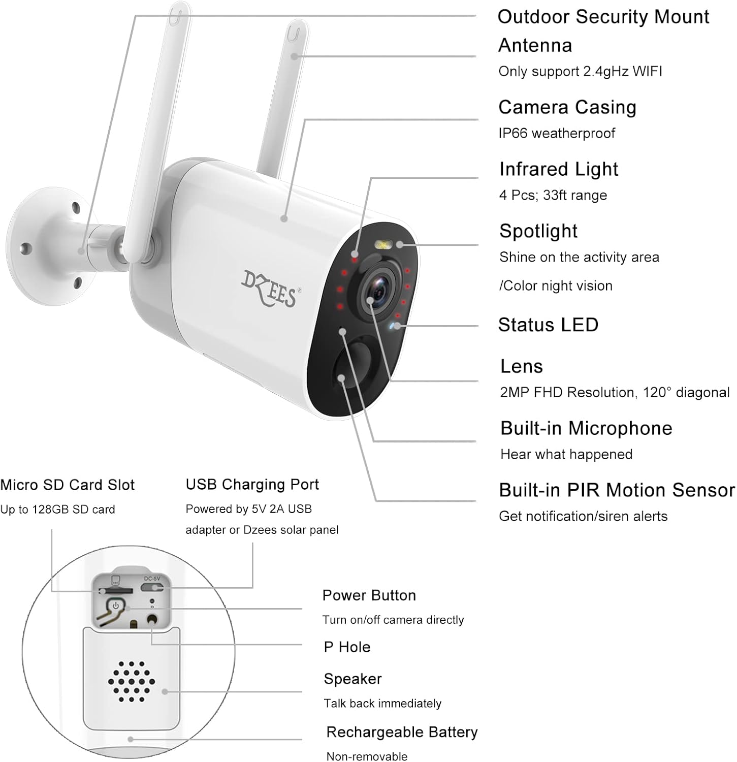 Wireless Outdoor Security Camera with Spotlight & Siren, 1080P Battery Powered, AI Motion Detection, 2-Way Audio, Color Night Vision, IP66 Weatherproof N5904