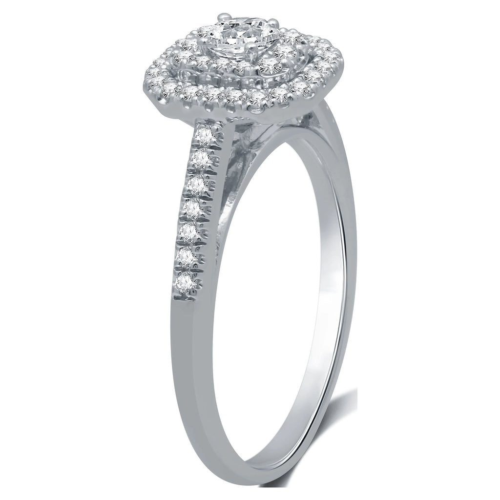 Emerald Halo Diamond 10 Kt White Gold Engagement Ring Y7555