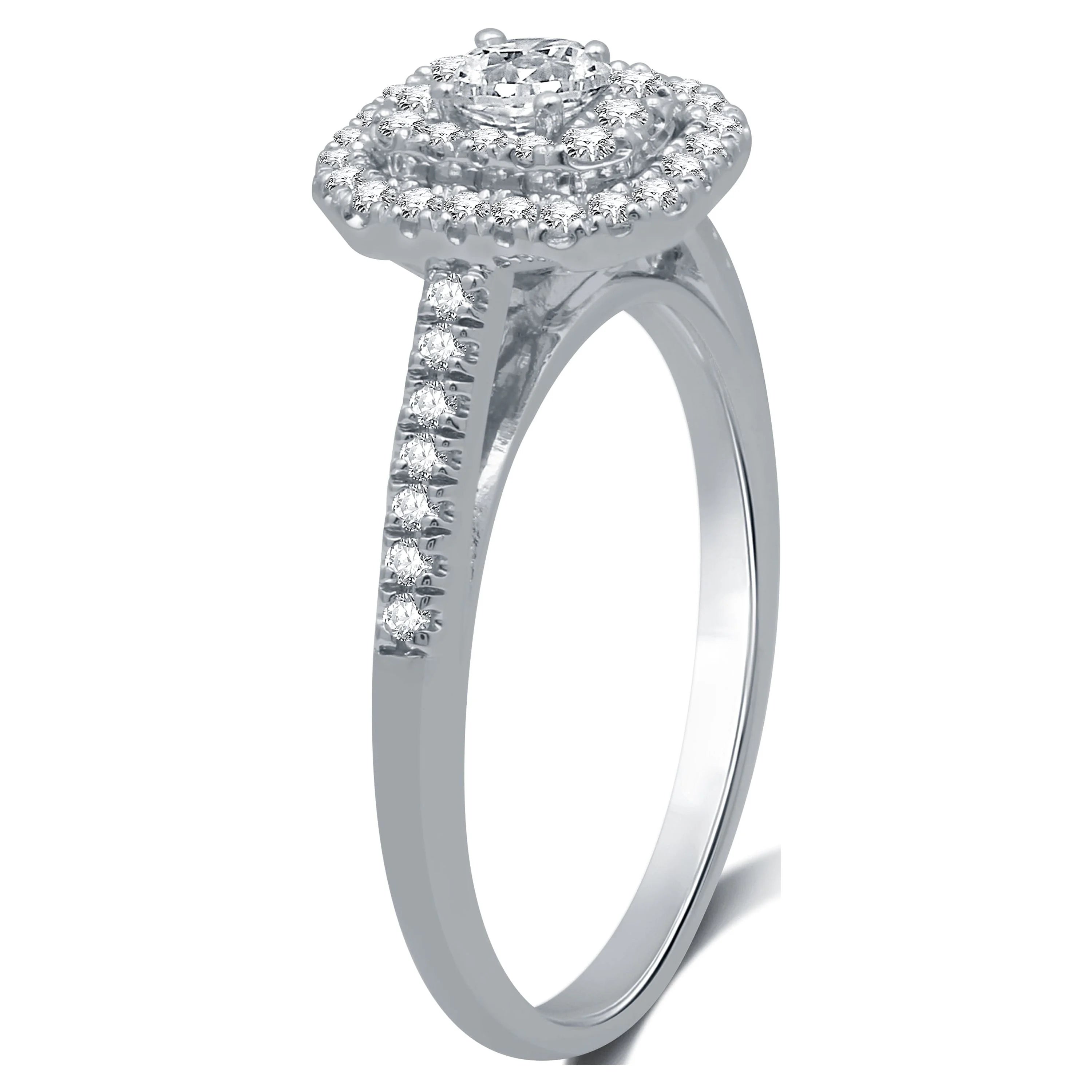 Emerald Halo Diamond 10 Kt White Gold Engagement Ring Y7555