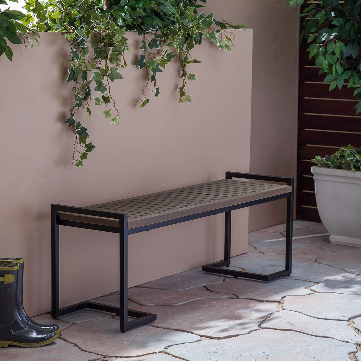 Gray Acacia Wood and Iron Bench C839