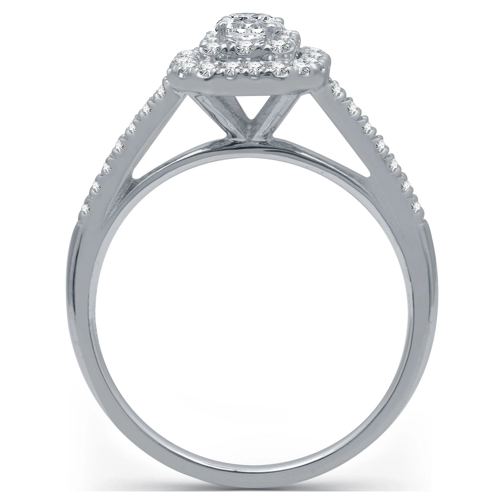 Emerald Halo Diamond 10 Kt White Gold Engagement Ring Y7555