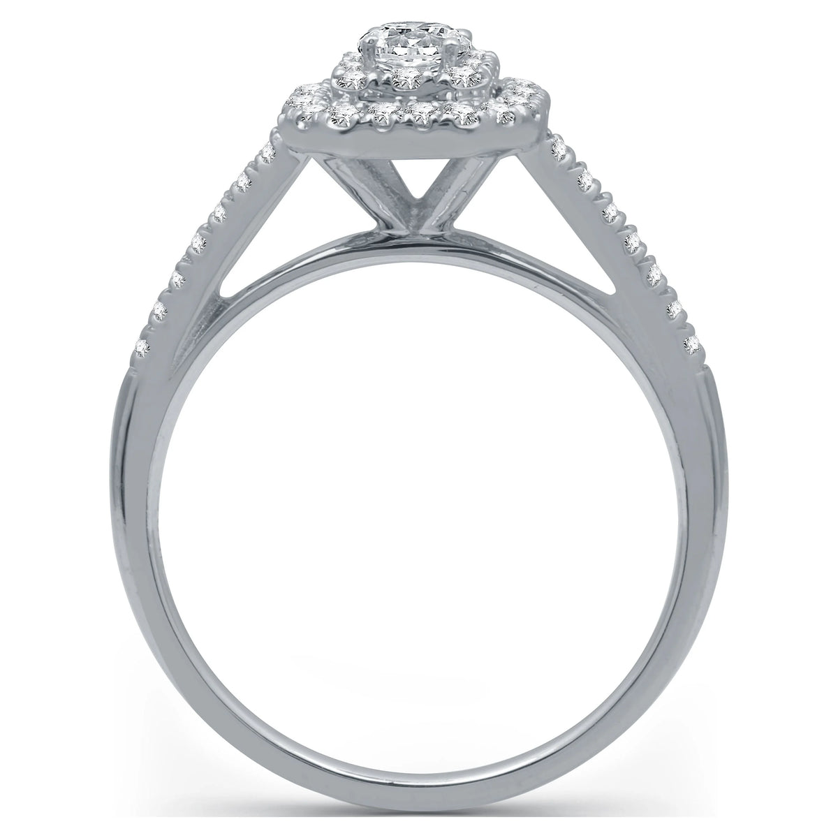Emerald Halo Diamond 10 Kt White Gold Engagement Ring Y7555