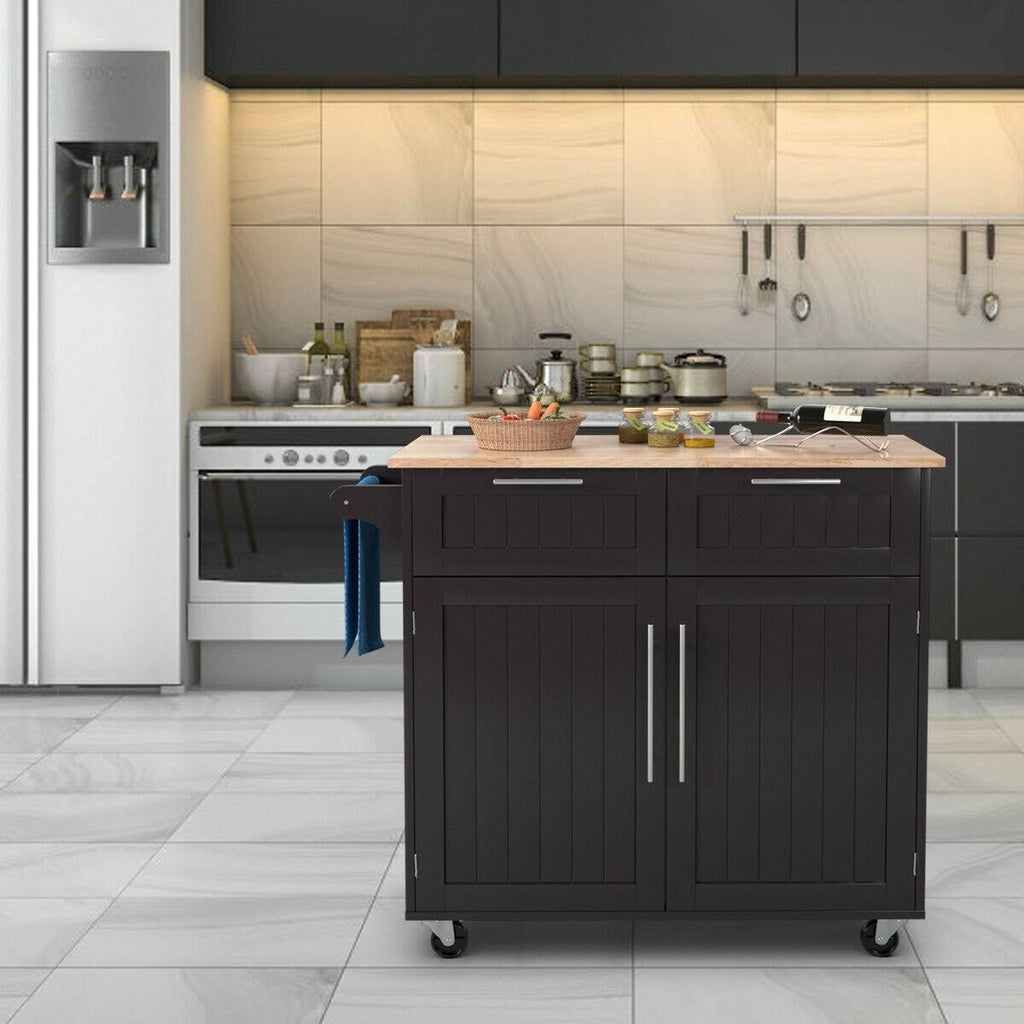 Brown Rolling Kitchen Cart with Storage Z65411