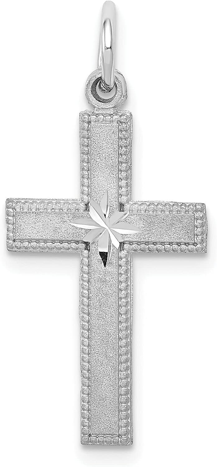 Solid 10k White Gold Diamond-cut Cross Pendant 27mm H5812