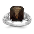 925 Sterling Silver Smoky Quartz and Diamond Solitaire Engagement Ring Size 7 V747811