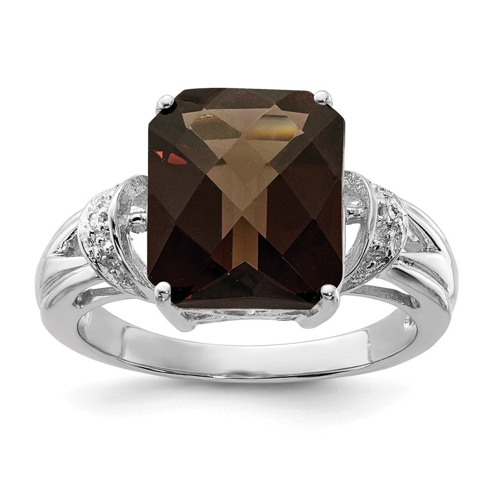 925 Sterling Silver Smoky Quartz and Diamond Solitaire Engagement Ring Size 7 V747811