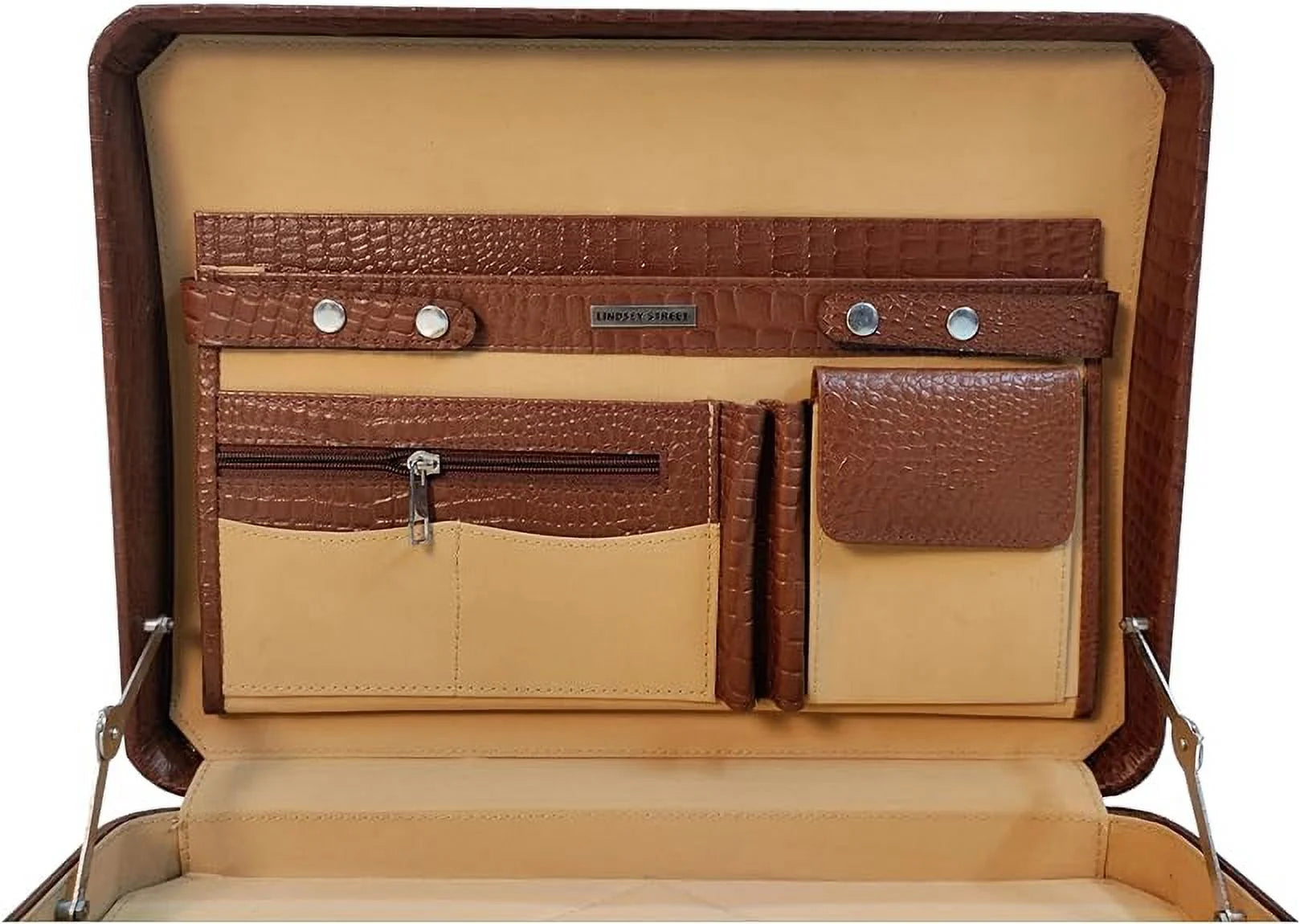 Genuine Leather Attache Briefcase 14 Inch Laptop Case (Tan) S439