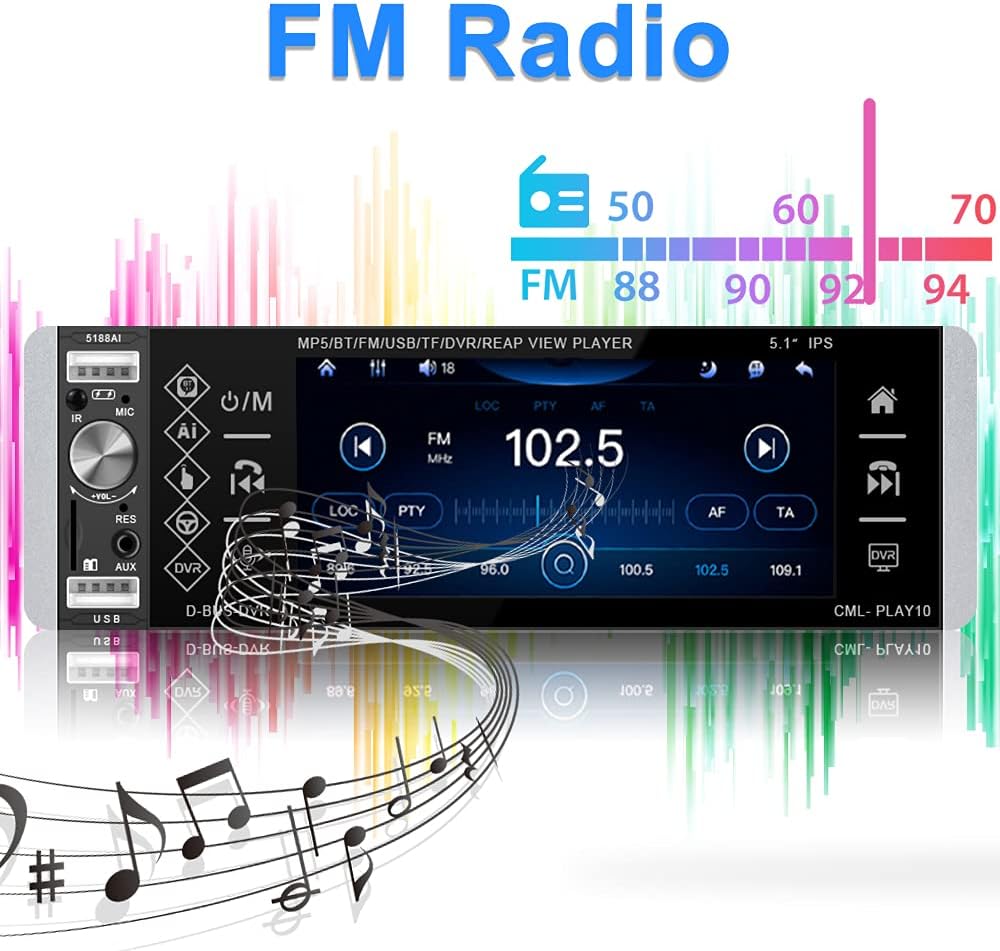 1 Din Bluetooth Touchscreen Car Stereo with Backup Camera I135102