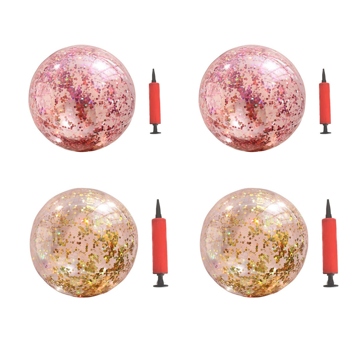 4 pcs Glitter Sequin Beach Balls Round Transparent PVC Balls Inflatable Ball Toys with Pumps B58534