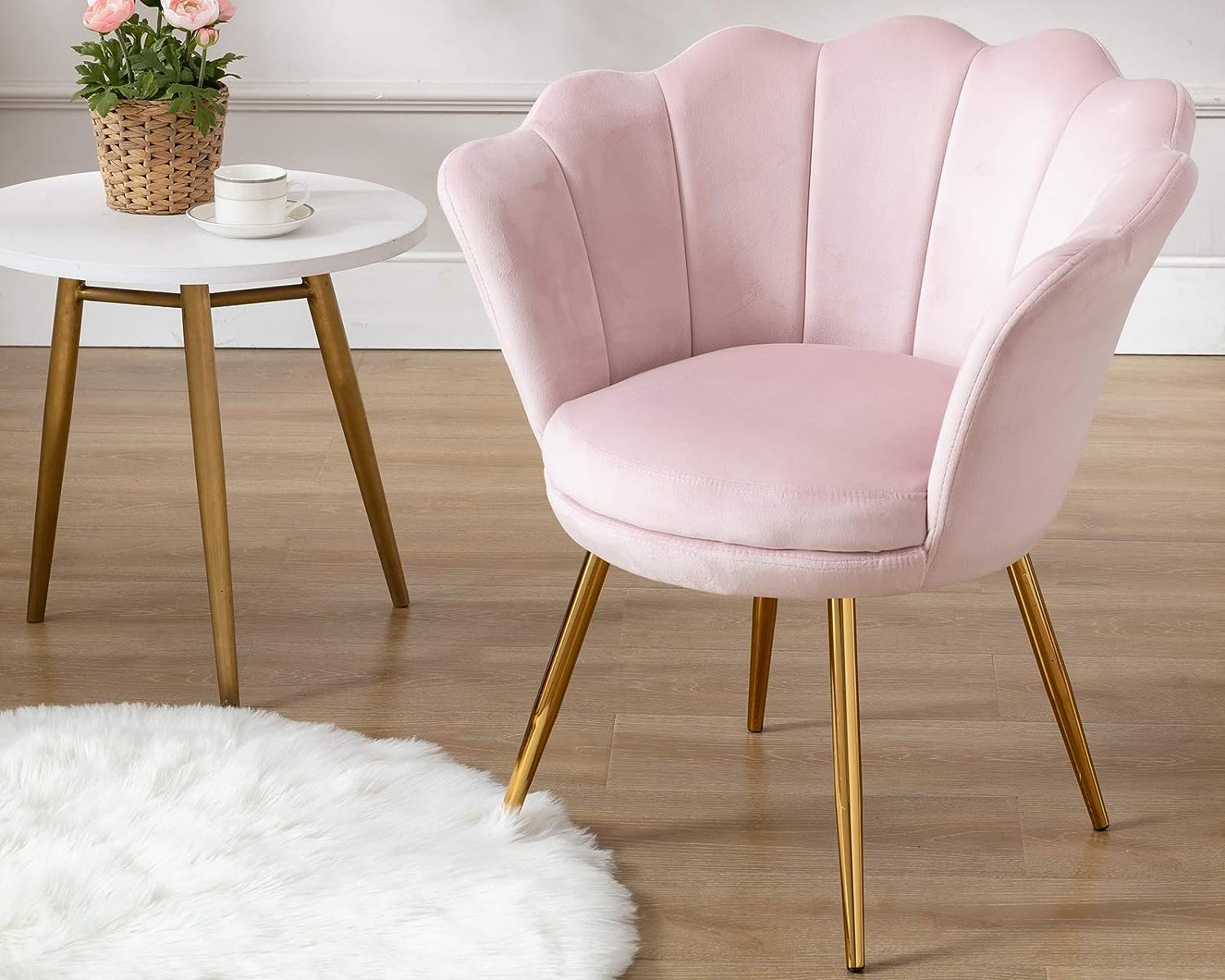 Light Pink Velvet Upholstered Vanity Chair with Gold Metal Legs O4992