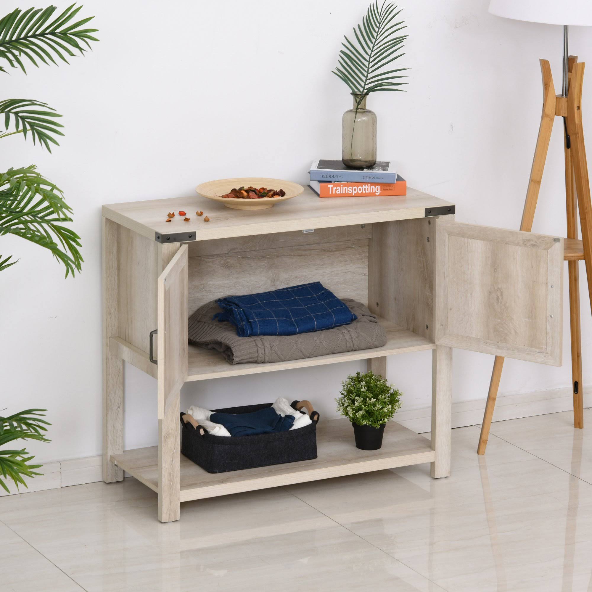 Oak 2-Door Storage Cabinet with Bottom Shelf Y532