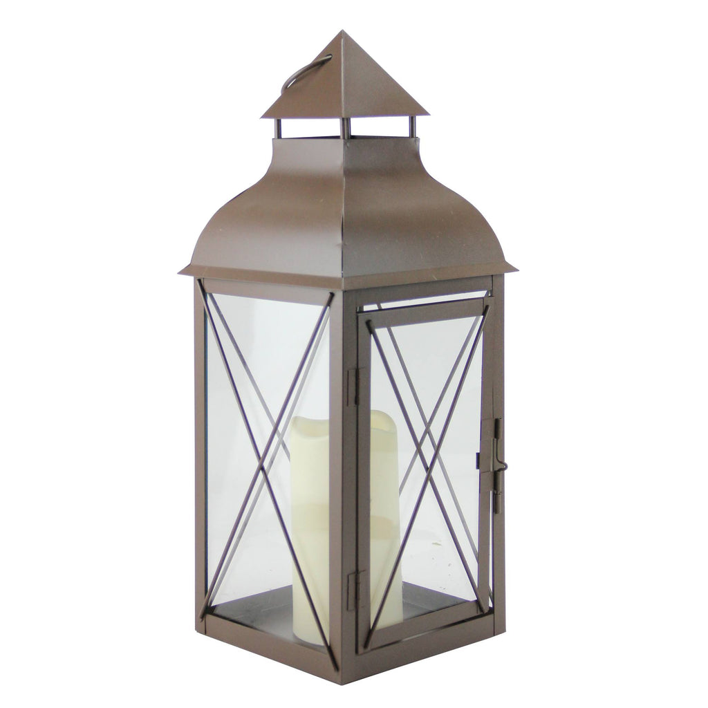 Metallic Brown Lantern with Flameless LED Pillar Candle A820629
