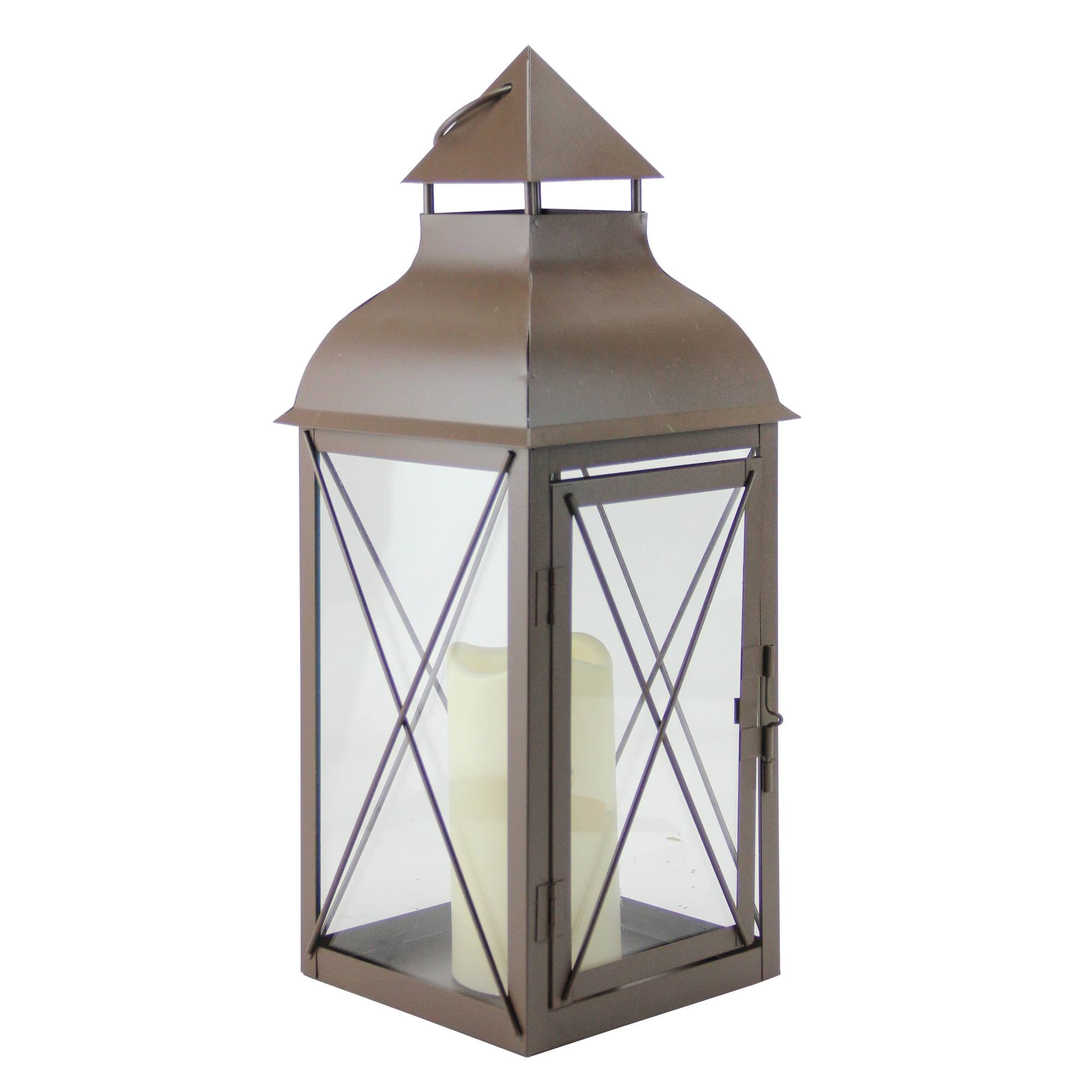 Metallic Brown Lantern with Flameless LED Pillar Candle A820629