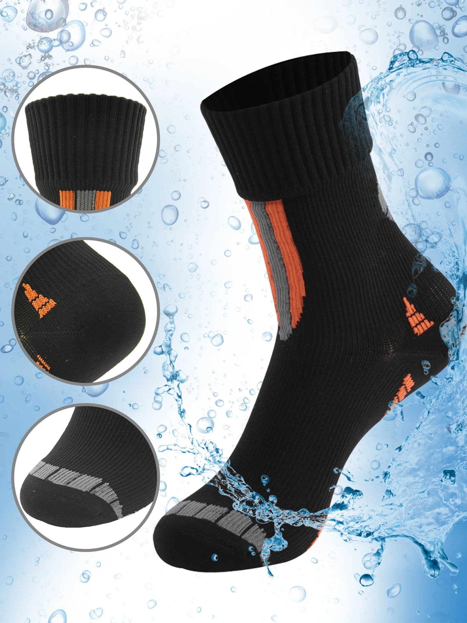 Waterproof Breathable Lightweight Cushioned Quarter Hiking Socks 1 Pair Small Black Orange B581