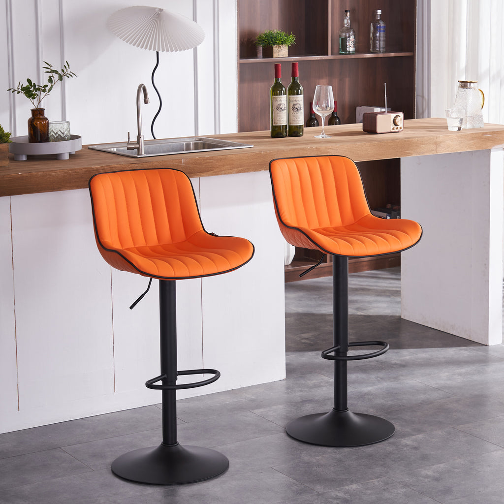 Orange PU Leather Adjustable Swivel Bar Stools Set of 2 M9160